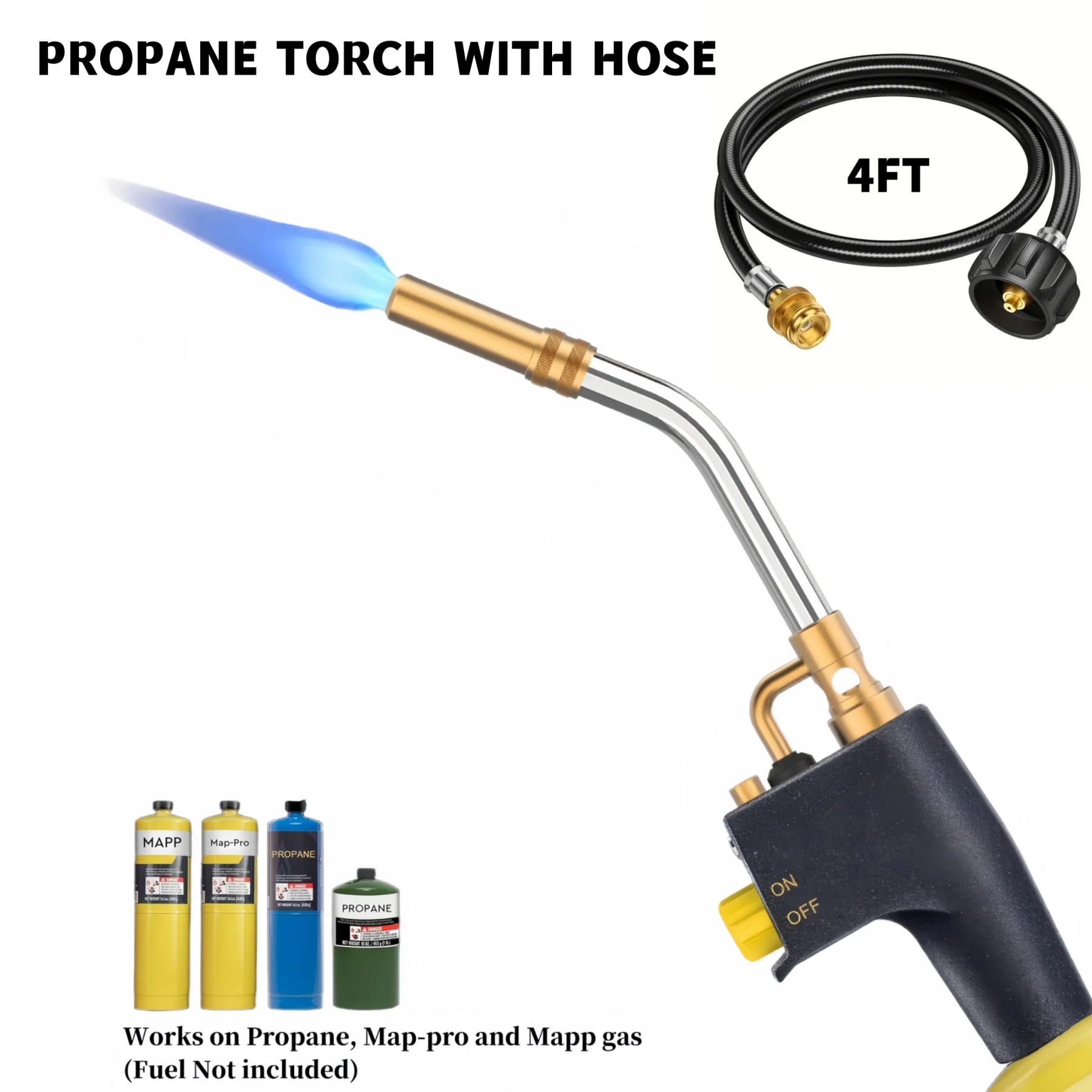 

Gas Torch Triggered Propane Map Torch Gas Burner Welding Torch with 4FT Hose Lgniter for BBQ Cooking Brazing Camping Supplies