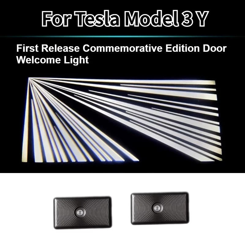 For Tesla Model 3 Y Juniper Highland Door Lights Projector Puddle Lights Ultra-Bright Welcome Step Light Glass Film Never Fade