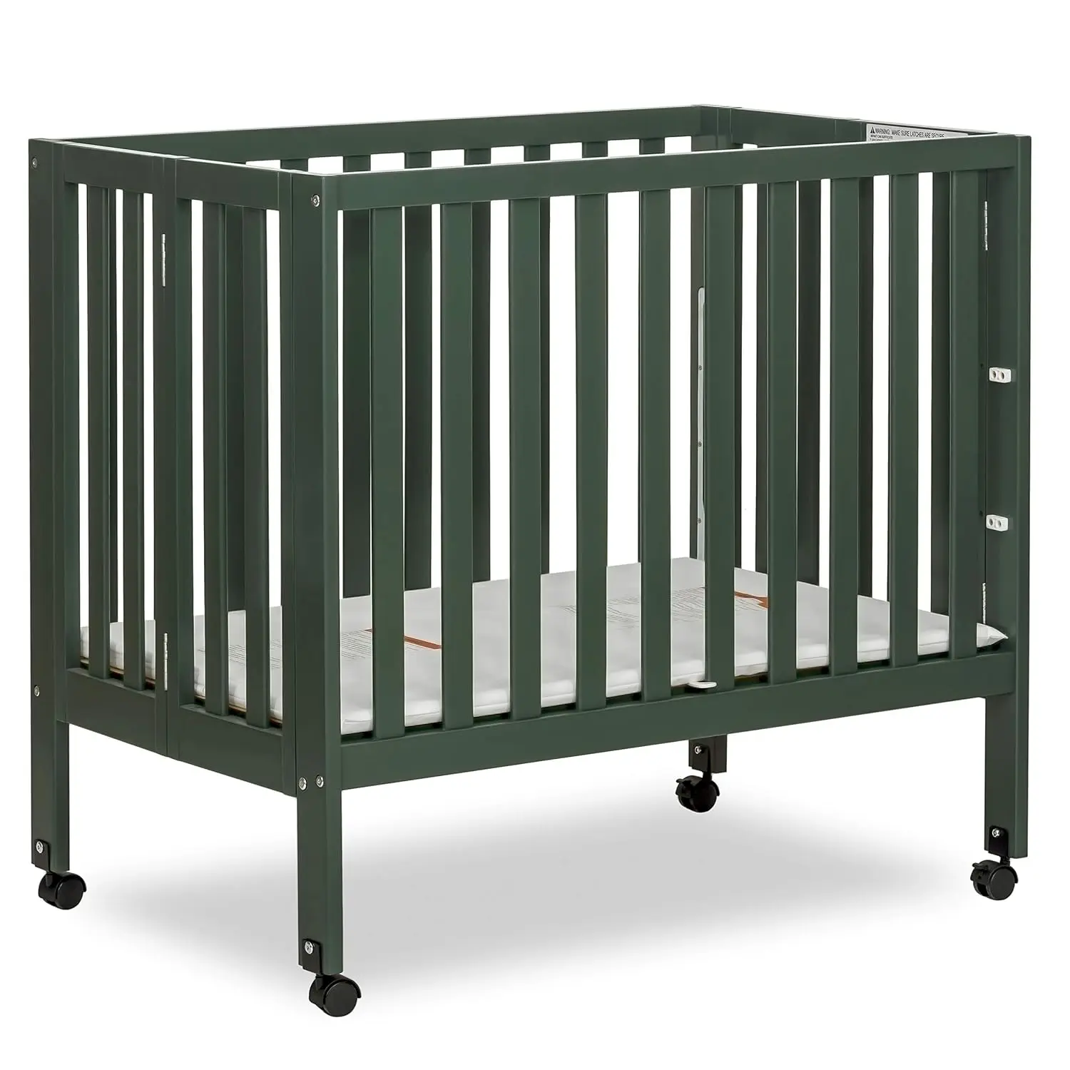 

Portable Mini Crib with Flat Folding, Lightweight for Travel, Adjustable Heights & Safe Wheels in Olive Green