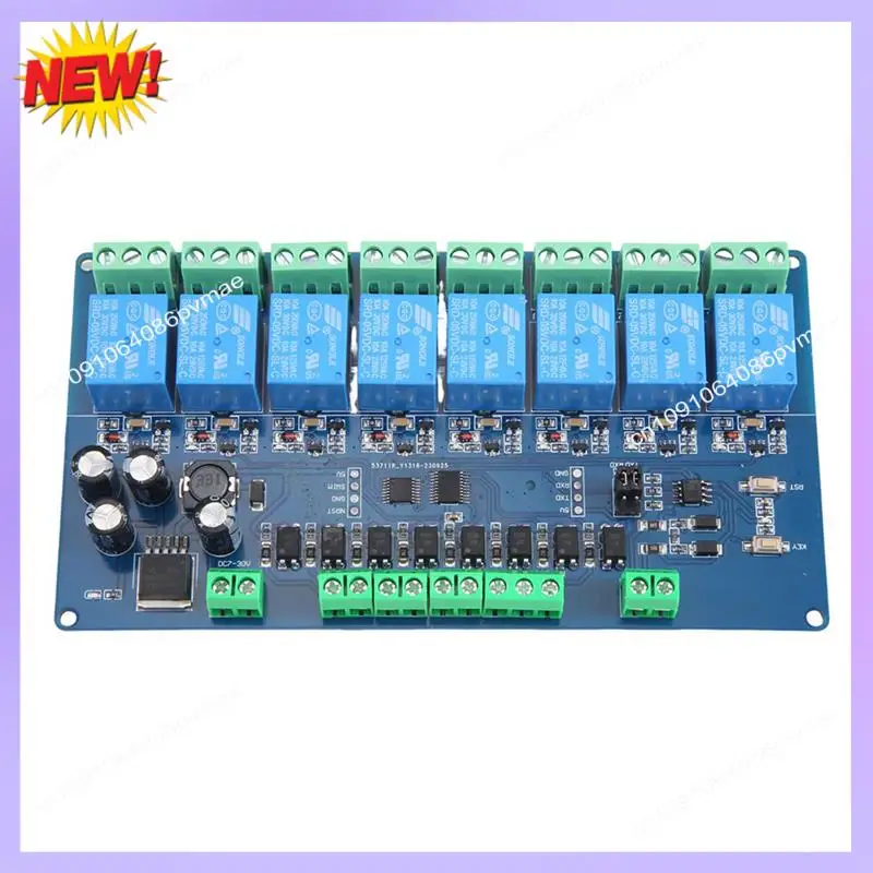 

T24C Modbus-Rtu 8-канальный релейный модуль Modbus RTU 8 переключающих входов RS485 Связь TTL Прочный Простота в использовании