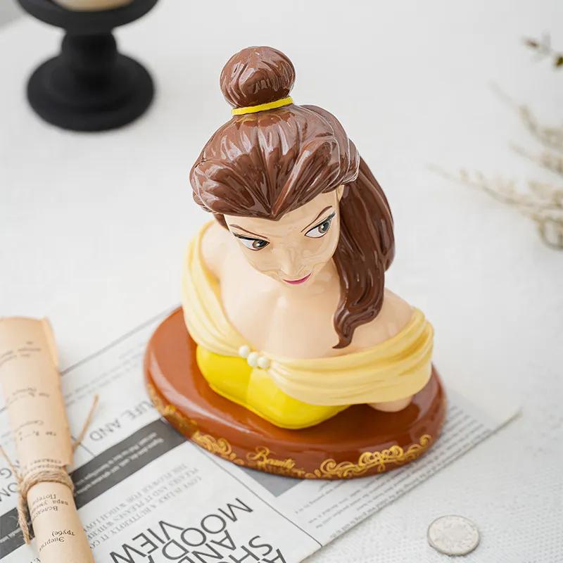 Figuras de Anime de Disney, Alcancía de Cerámica con Diseño de la Princesa Bella, Modelo Artesanal de Dibujos Animados, Escultura de La Bella y la Bestia, Regalo