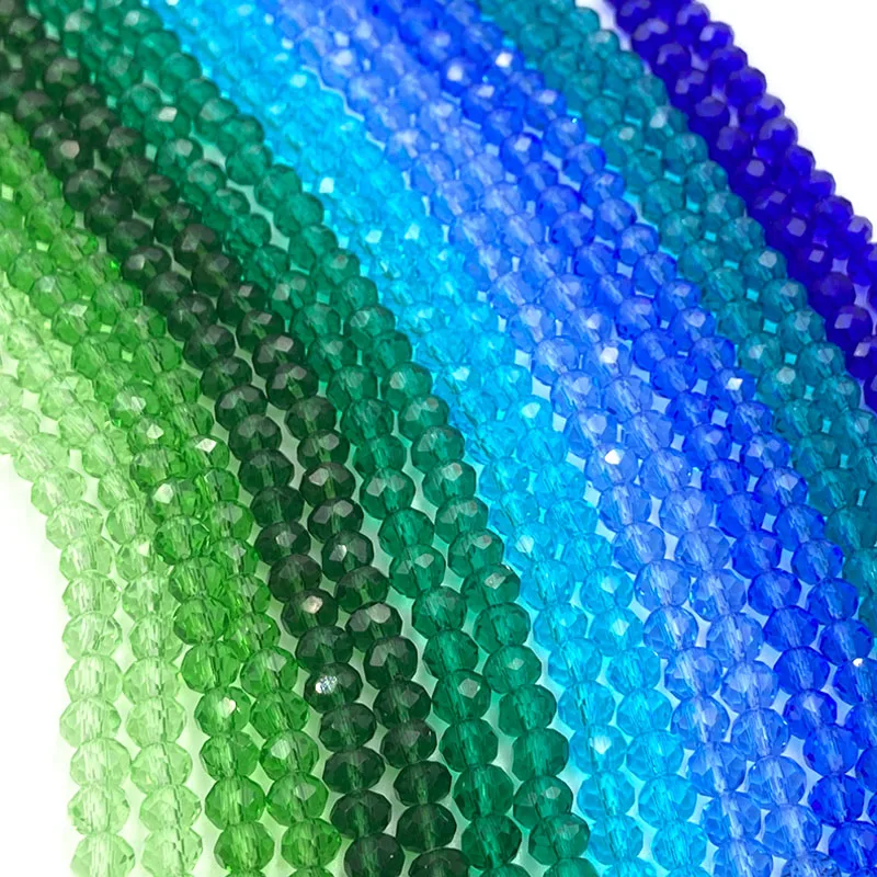 Niebiesko-zielone 2 3 4 6 8 mm kryształowe koraliki do wyrobu biżuterii Akcesoria Rondelle Loose Spacer Fasetowane szklane koraliki DIY Bransoletki