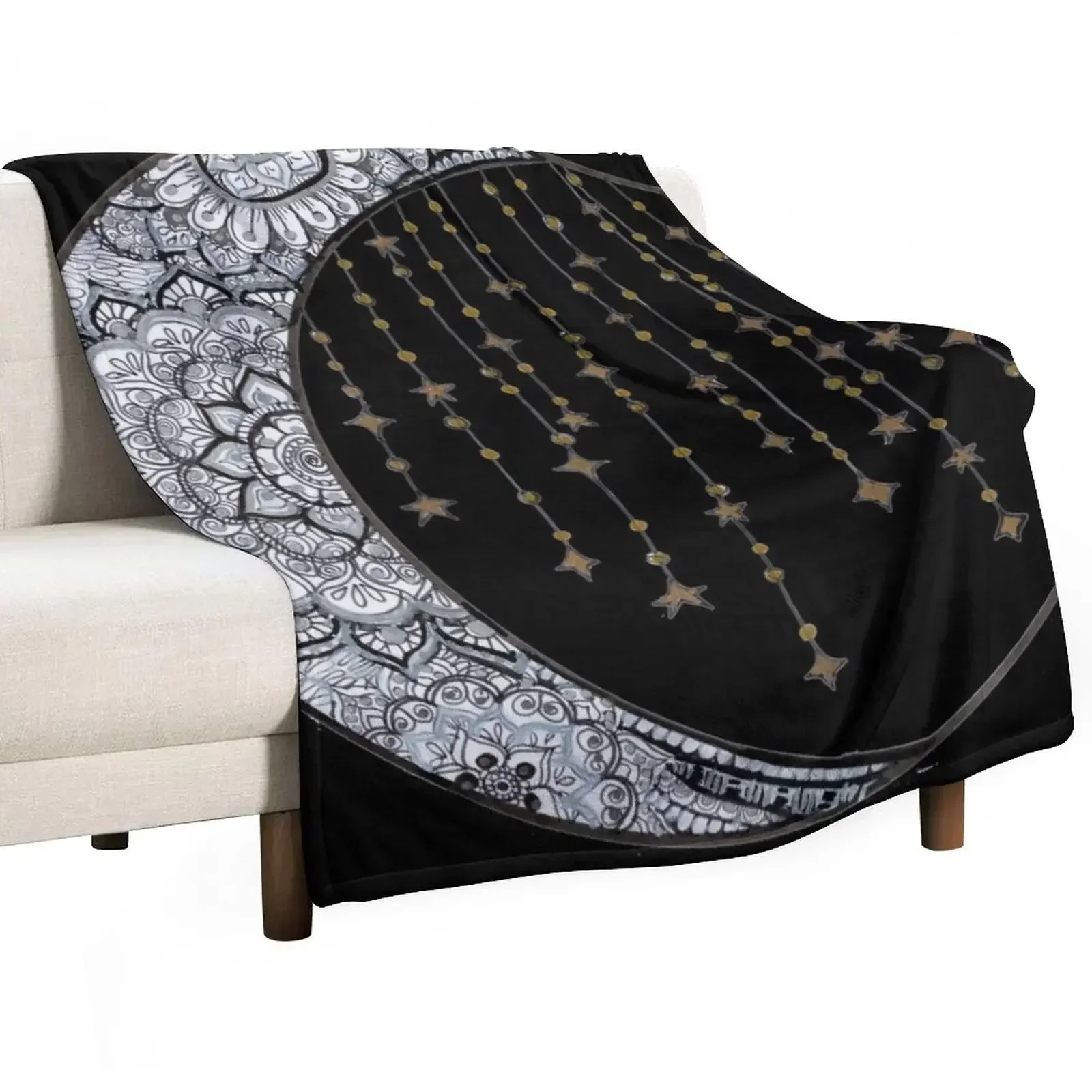 Star Strung Moon: glimmer (black backround) Throw Blanket Sofa funny gift Winter beds Soft Plush Plaid Blankets