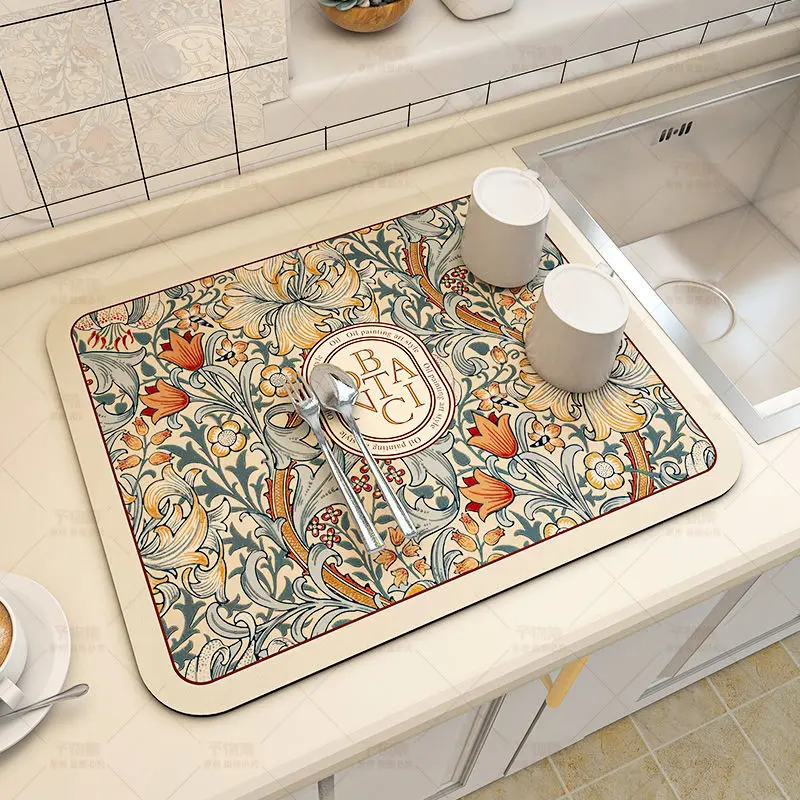 Absorbent Quick Dry Non-slip Table Mat Super Absorbent Mat Vintage Diatomaceous Earth Kitchen Dishwashing and Draining Mat Sink