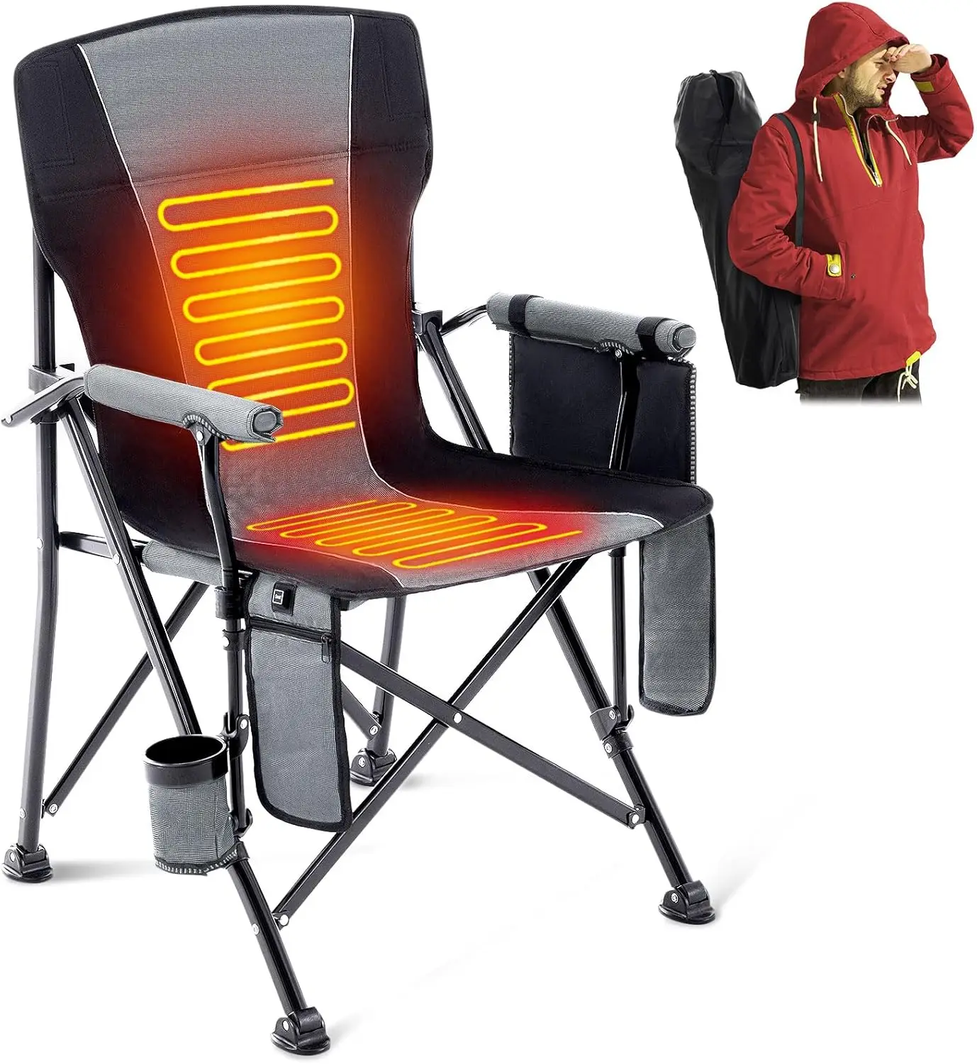 Camping Chairs, Portable Heated Folding for Outdoor Sports, Heavy Duty Lawn Chairs for Adults Support 400lbs, Heat