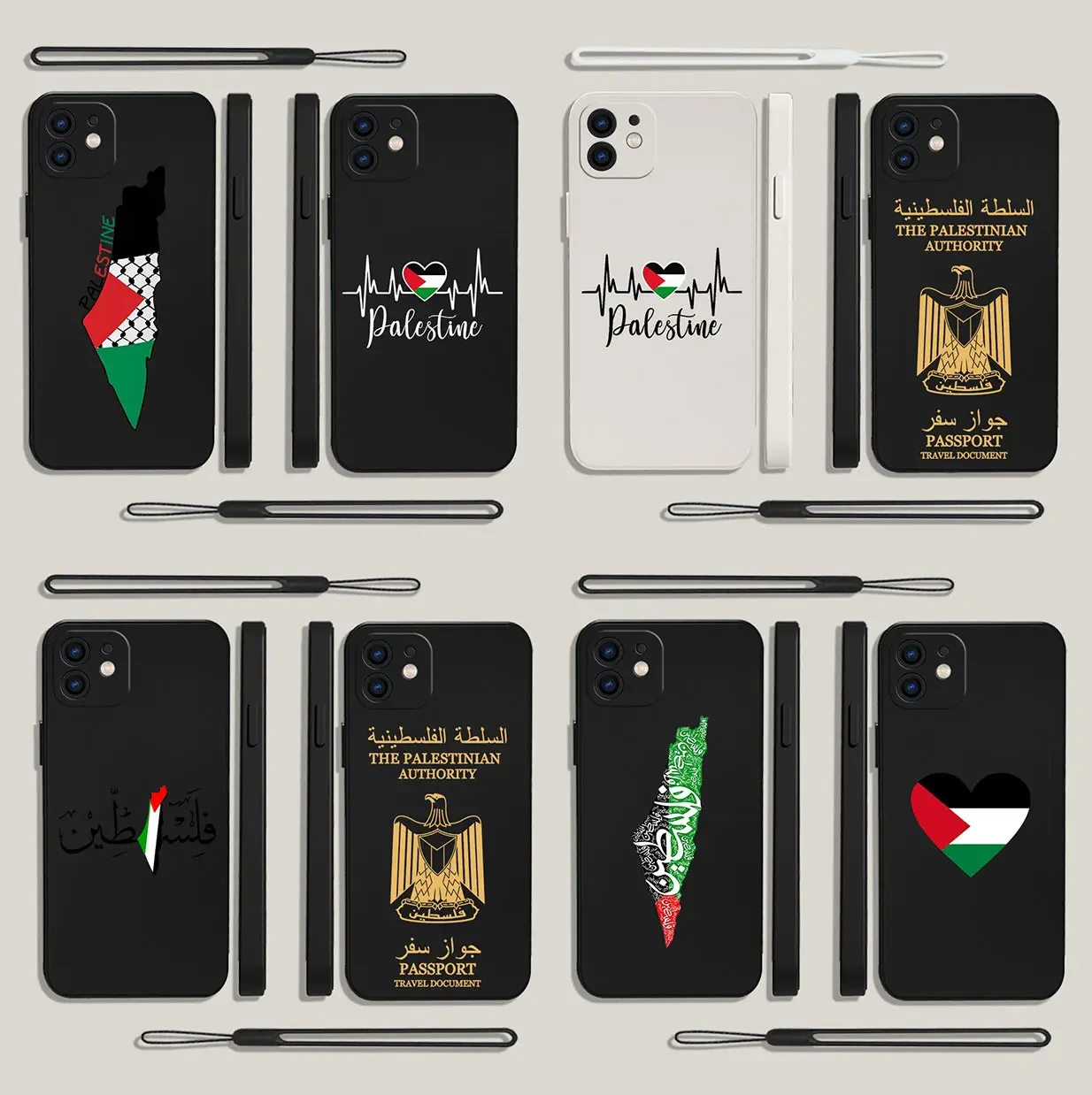 Palestine Flag Map Passport Phone Case For iPhone 16 15 14 13 12 11 Pro Mini X XR XS MAX SE20 8 Plus Cases with Hand Strap