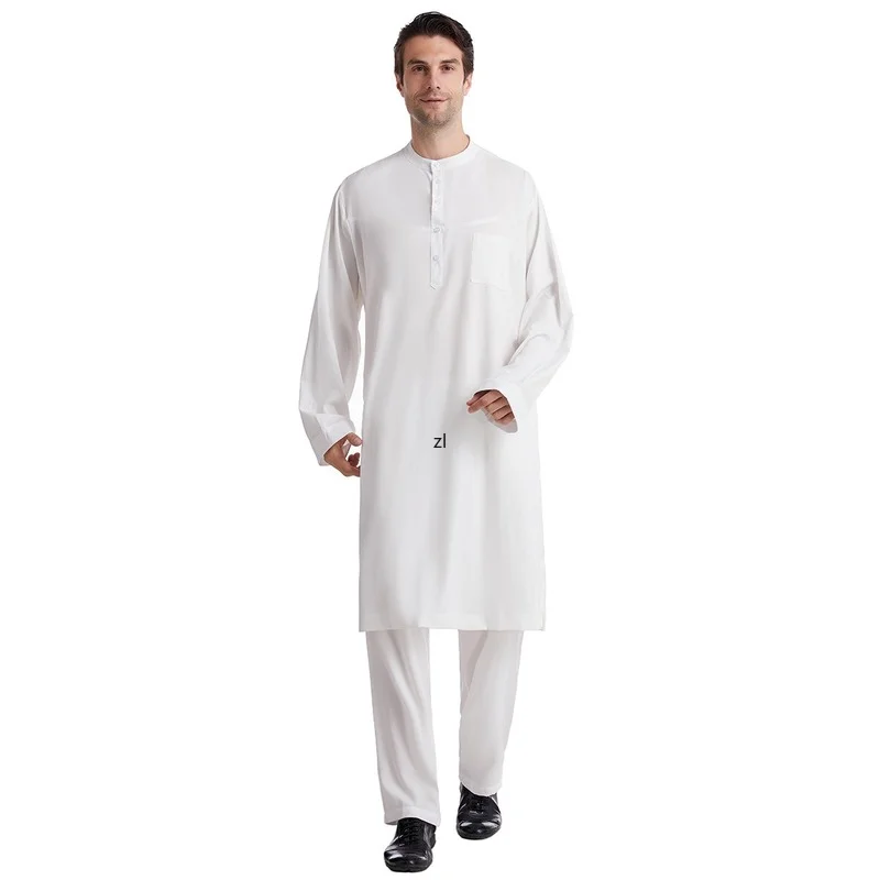 Ramadan Männer Arabisch Kaftan Muslim Islamische Kleidung Langarm Plain Solide Abaya Robe Mode Saudi-Arabien Dubai Herren Jubba Thobe