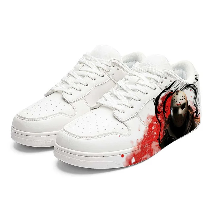 Cool Character Print Sneakers Unisex White Low Top Skate Shoes Men Women Fashion Streetwear Flat Shoes Comfort Walking Shoes