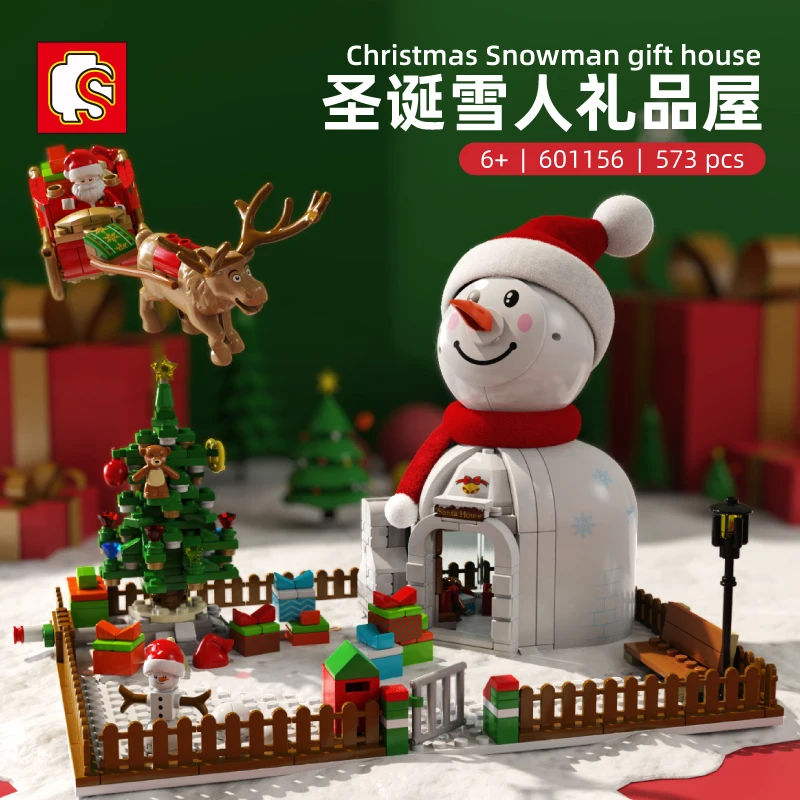 

SEMBO Christmas Snowman Gift House Building Blocks Elk Deer Santa Claus Xmas Decoration Assembling Bricks Toys DIY For Kid Gift