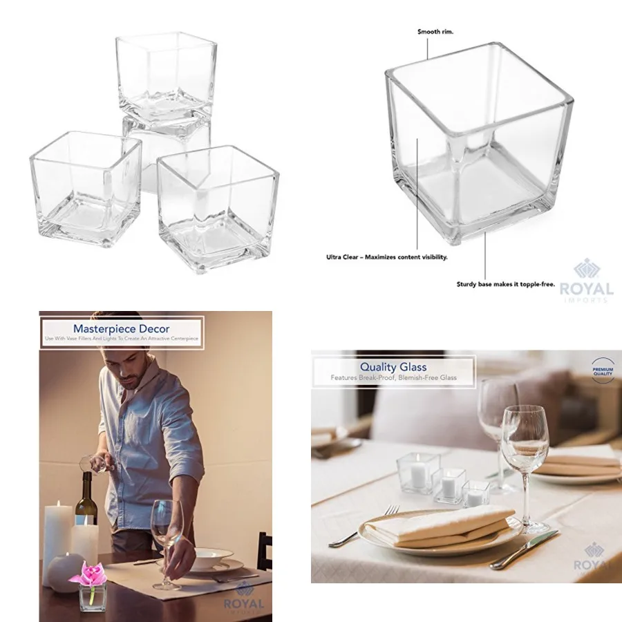 

Flower Glass Vase Decorative Centerpiece for Home or Wedding by - Clear Cube Shape 36, 2.5x2.5x2.5