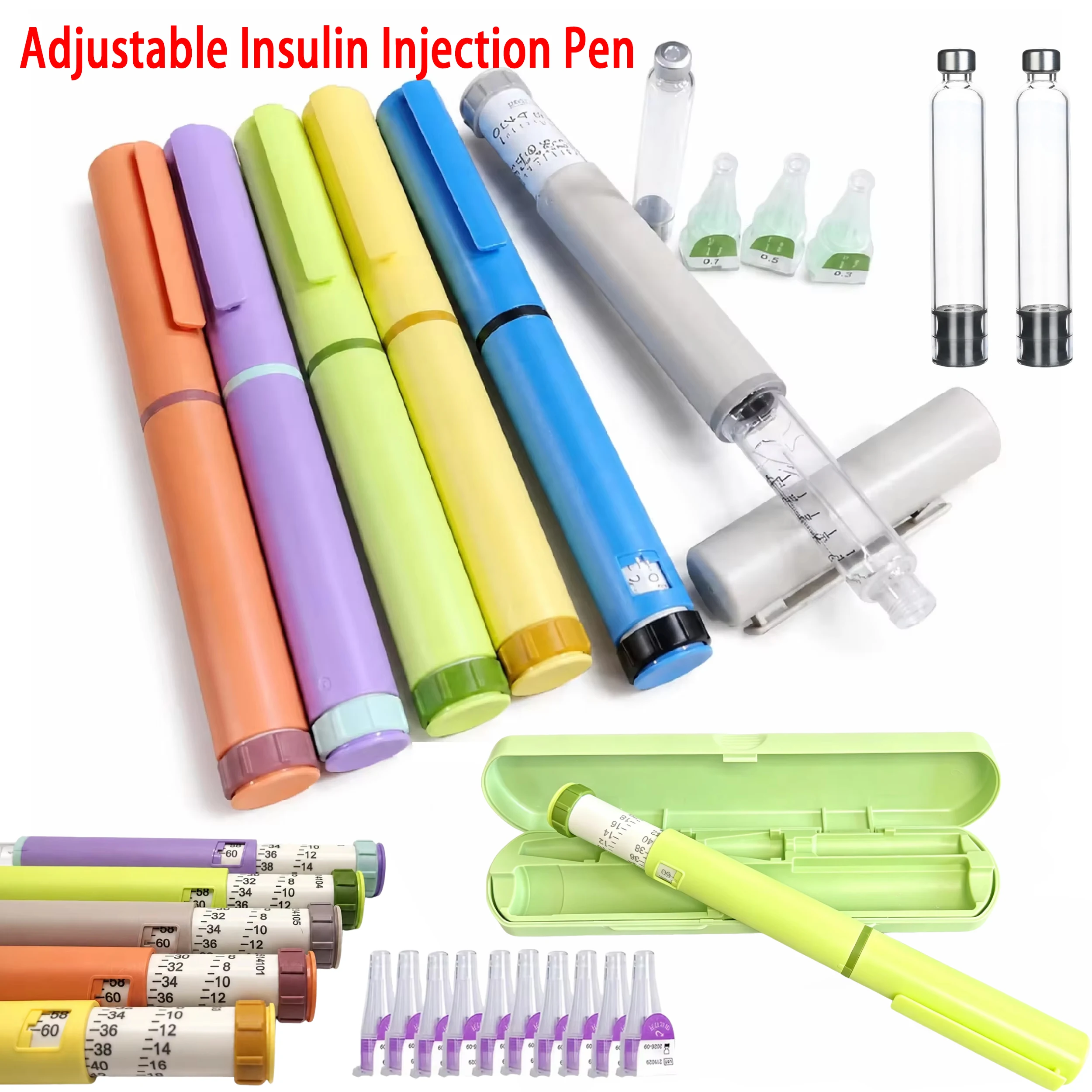 Adjustable 0-60IU V2 Insulin Injection Pen 3ml Cartridge Peptide Dosage Control Injector Pens for Home Use Dosing Pen with Case