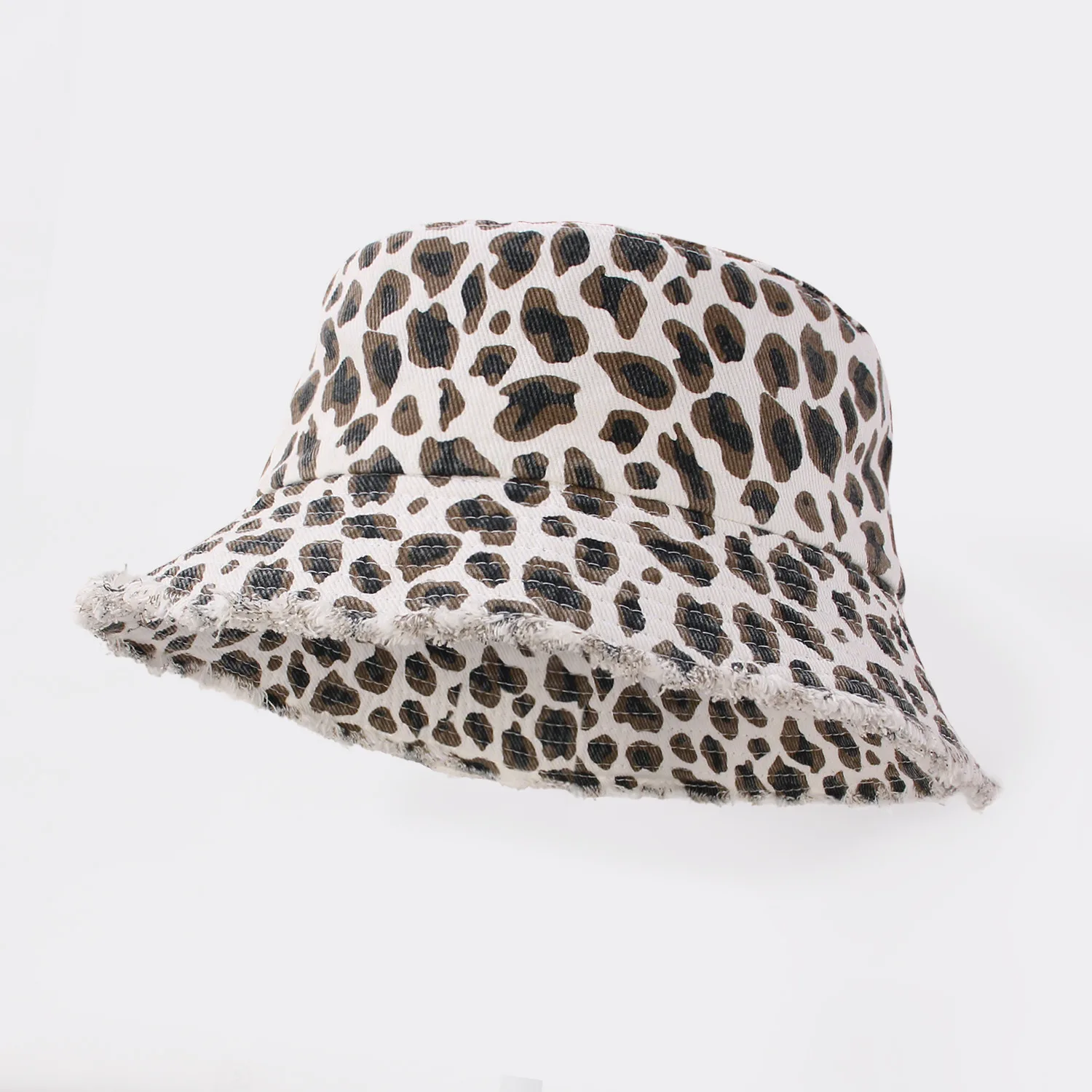 retro leopard print burr bucket hat women's summer outdoor mountaineering denim sun hat big brim sun hat 6