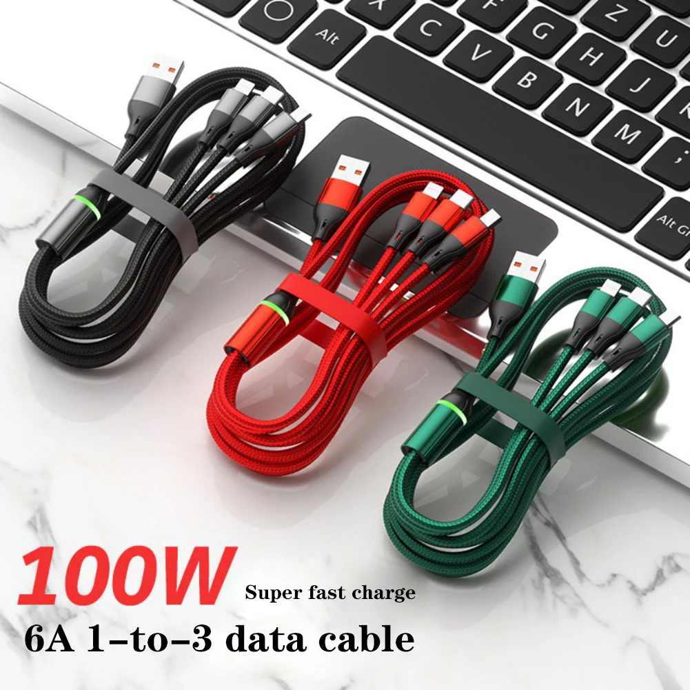 100W 3 In 1 Multi USB Charger Fast Charging Cable Multiple Charger Adapter Cord With Type C Micro USB Port For Cell Phones