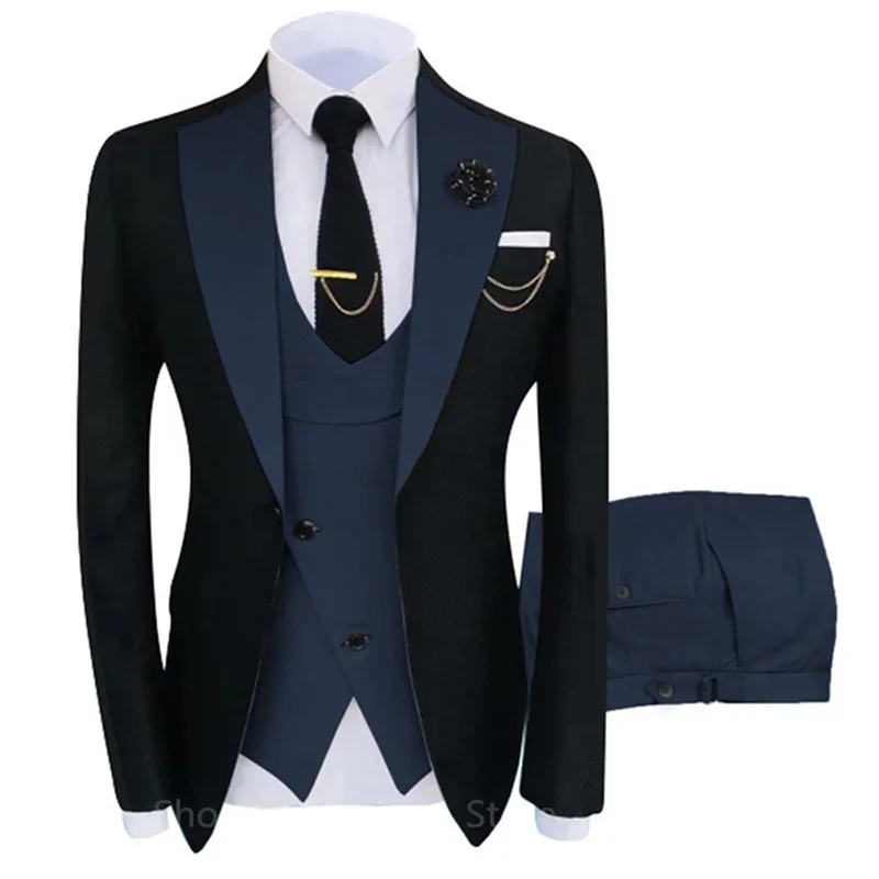 3 Piece New Suit Men\'s  Fit Costume Homme Shawl Lapel Blazer Tuxedo Popular Party Wedding (Blazer+Vest+Pants)