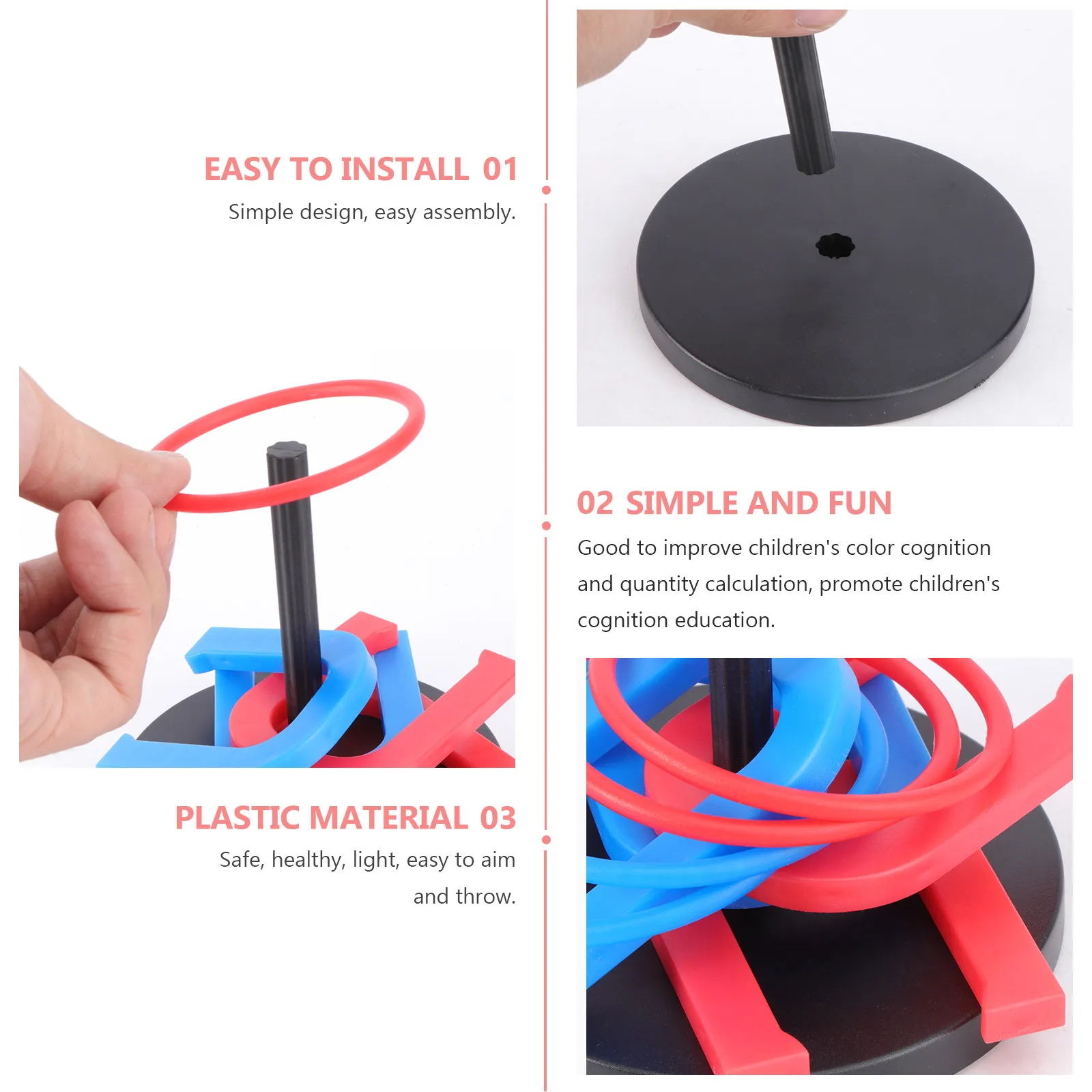 

3Set Horseshoe Circular Throwing Rings Bright Color Soft Material Ring Toss Game for Kids Hand Eye Coordination Cognitive
