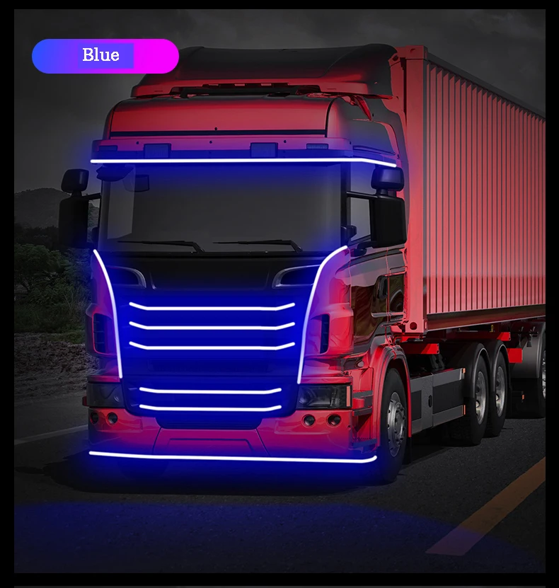 RGB Led 24V Truck Light Strip Contour Flexible Colorful Atmosphere Lamp Roof Bumper Door Warning Lights DRL Trailer Accessories