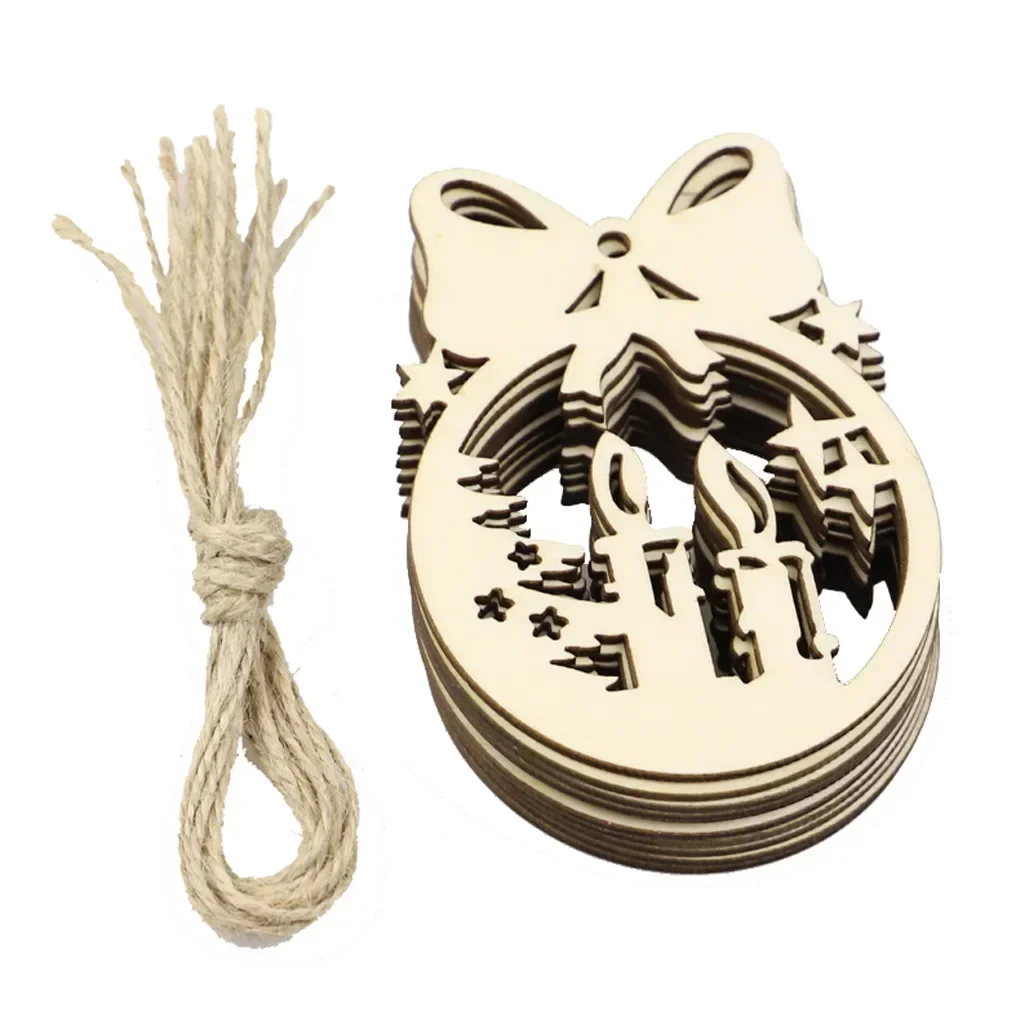 

10pcs 8cm Christmas Wooden Ornaments Wooden Christmas Tree Hanging Embellishments for Christmas Home Decoration