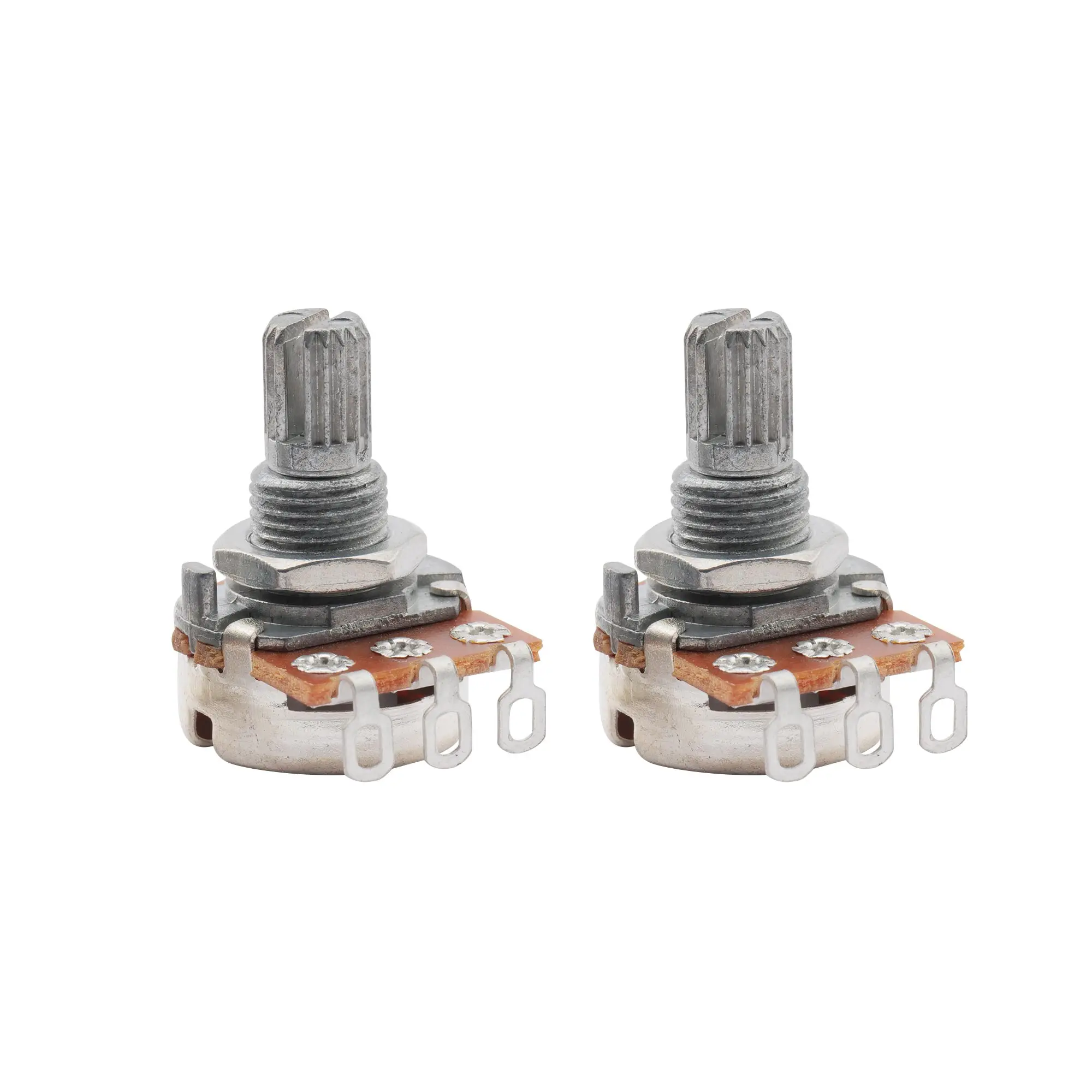 Musiclily A250K/B250K/A500K/B500K Mini Metric Coarse 18-Spline Split Short Shaft Potentiometers for Guitar Bass (Set of 2)