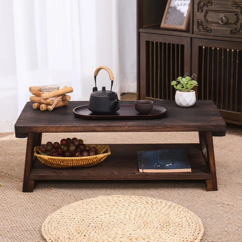 Chinese solid wood bay window coffee small foldable national style tatami simple computer  study balcony