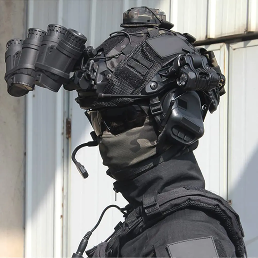 FAST Airsoft Helmet Set, with Four Eyes Telescope Model and Soundproof Headphones, Flashlights, Goggles, Signal Lights Etc