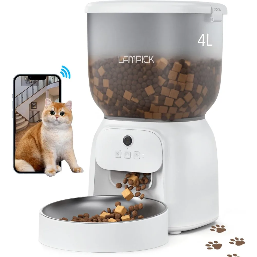 Automatic Cat Feeder with Camera, 1080P HD Video Cat Food Dispenser,WiFi Automatic Pet Feeder with 2 Way Audio,Smart App Control