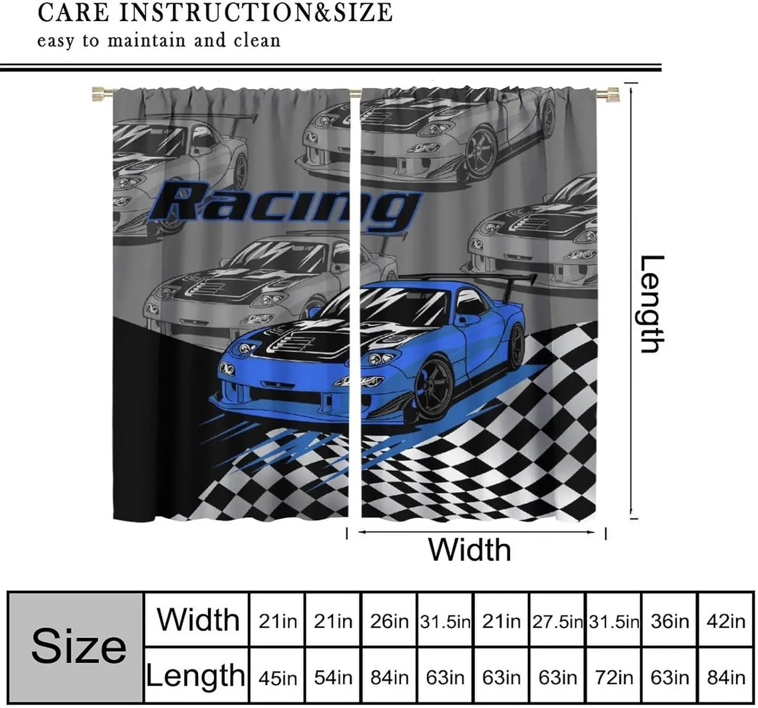 Cool Car Racing Theme Curtain Polyester Fabric Wall Decor Man Cave Garage Poster Print Sports Cars Display Curtain Panels