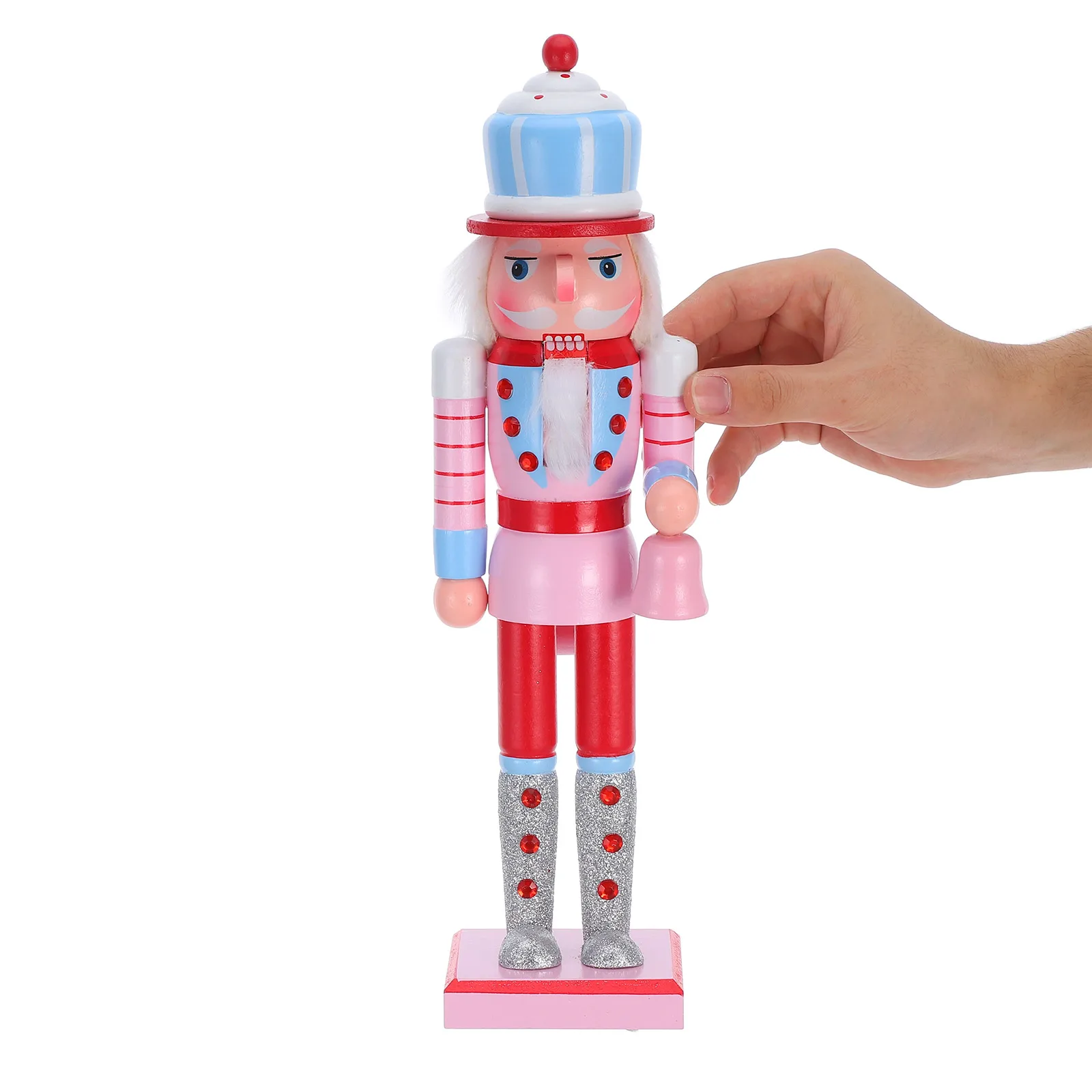 

Pink Candy Themed Nutcracker Tabletop Decor Handcrafted Wood Carving Christmas Ornament Festive Atmosphere Miniature Model Home