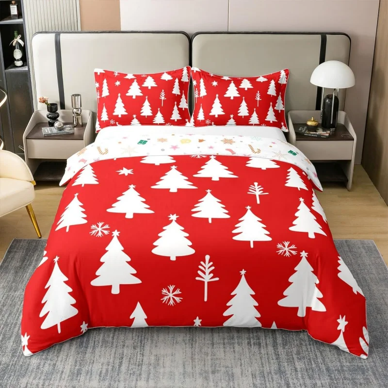 

Christmas reindeer decoration duvet cover, large tree and snowman decoration, 1 duvet cover, 2 pillowcases, no blankets