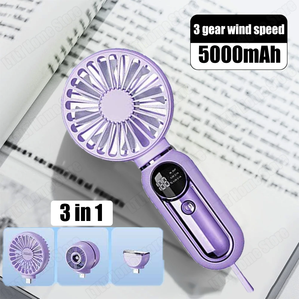 

Mini Handheld Fan 5000mAh Pocket Portable High-speed Brushless Motor With Digital Display Outdoor Travel Cooling Turbo Jet Fan