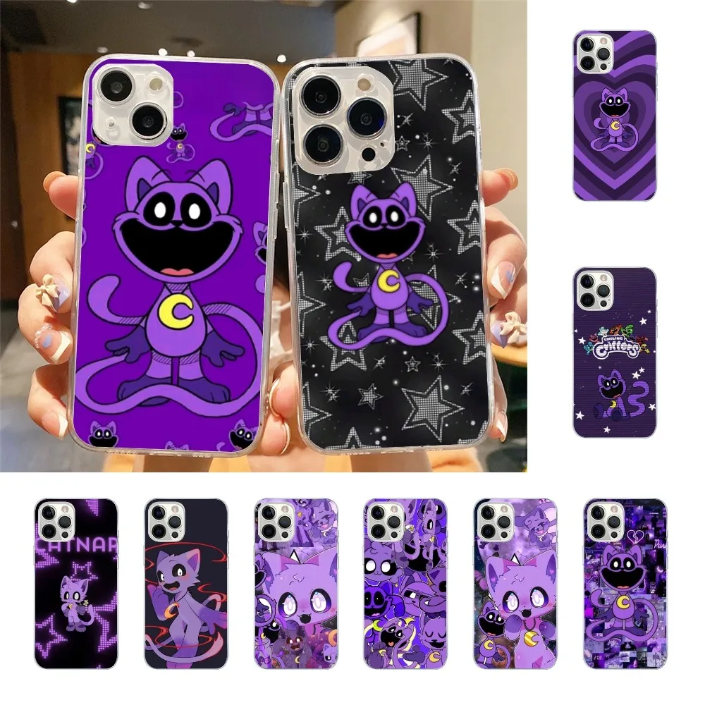 Funda de teléfono transparente g-gato Morado c-cat naz-p para Iphone 15, 11, 13, 14 Pro Max, 7, 8 Plus, X, Xr, Xs Max, Se2020, 12mini