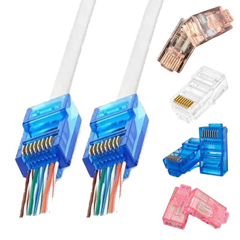 

Цветной разъем RJ45 Passthrough Cat5e Cat6 Разъем RJ45 Easy Pass Thru Модульная вилка для одножильного сетевого сетевого кабеля UTP