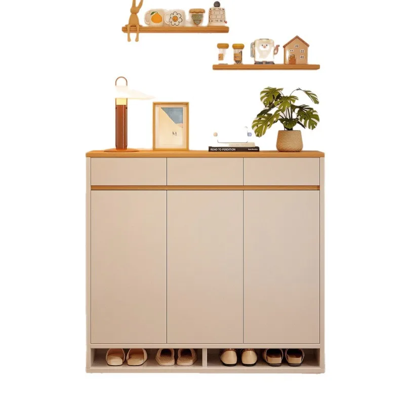 Solid Wood Wall Integrated Shoe Cabinet, New High-end Storage Furniture for Household Front Door and Indoor Entryway