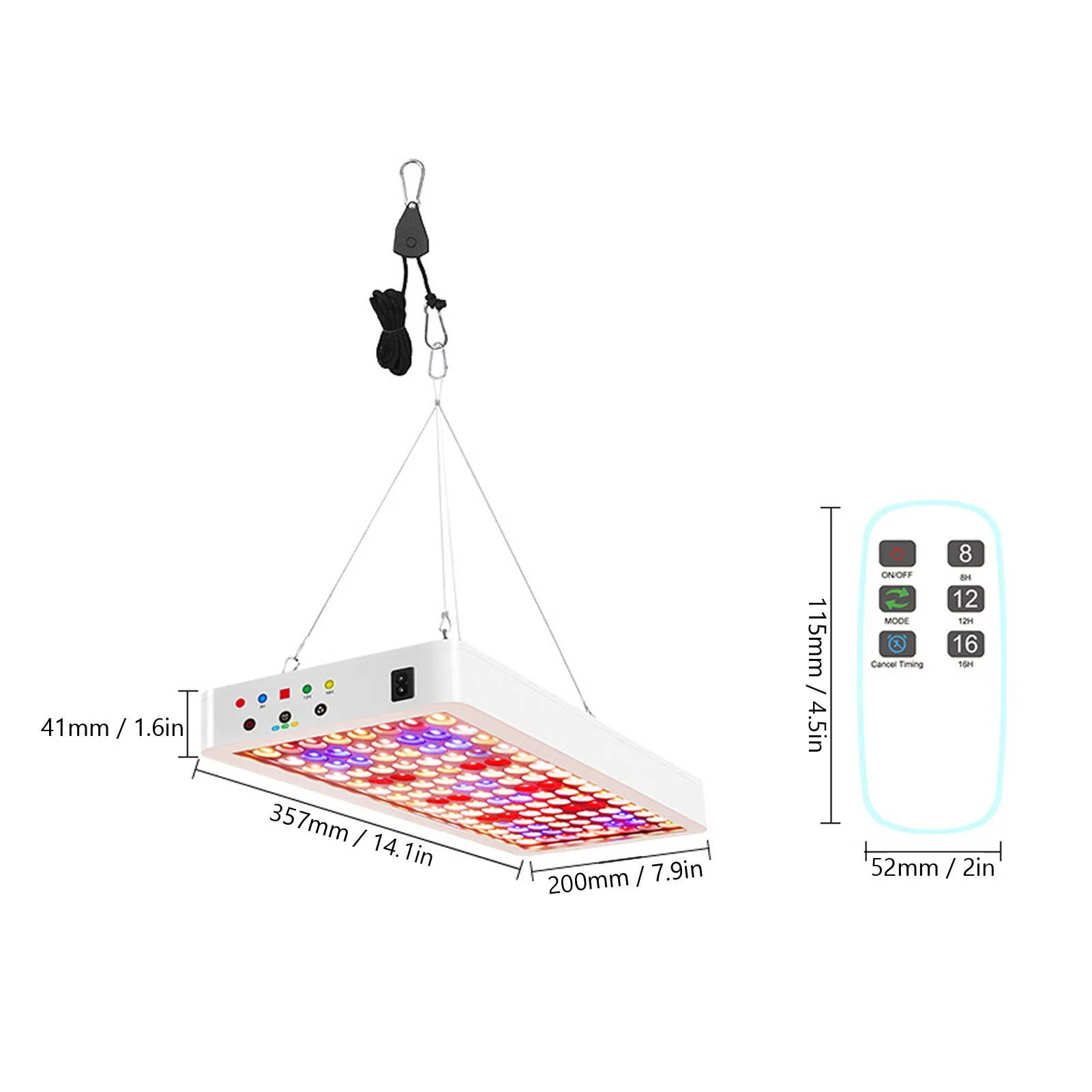 LED Grow Light Full Spectrum 3 Modes Timing Hanging Plant Grow Lamp with Remote Control for Indoor Greenhouse