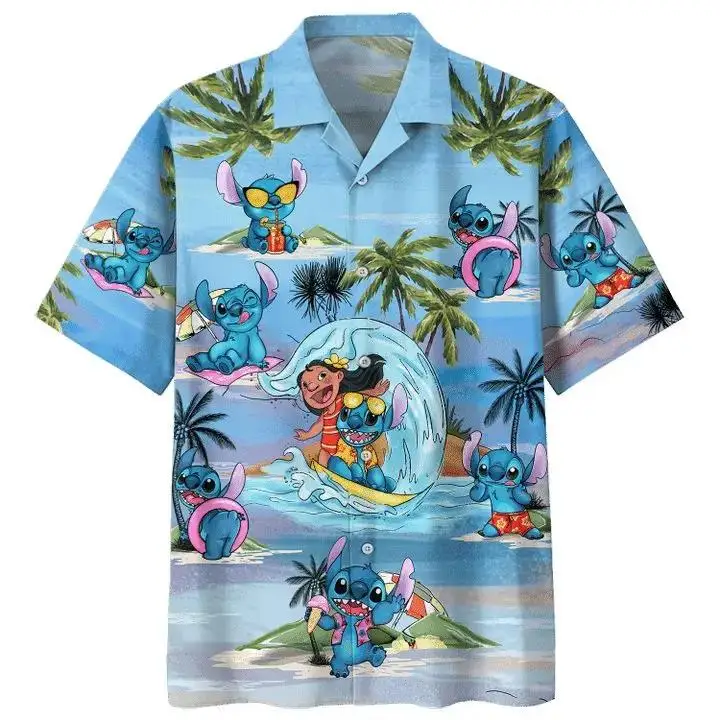 Lilo And Stitch Surf Hawaiian Shirt Men Women Casual Short Sleeve Beach Disney Fashion Harajuku Style