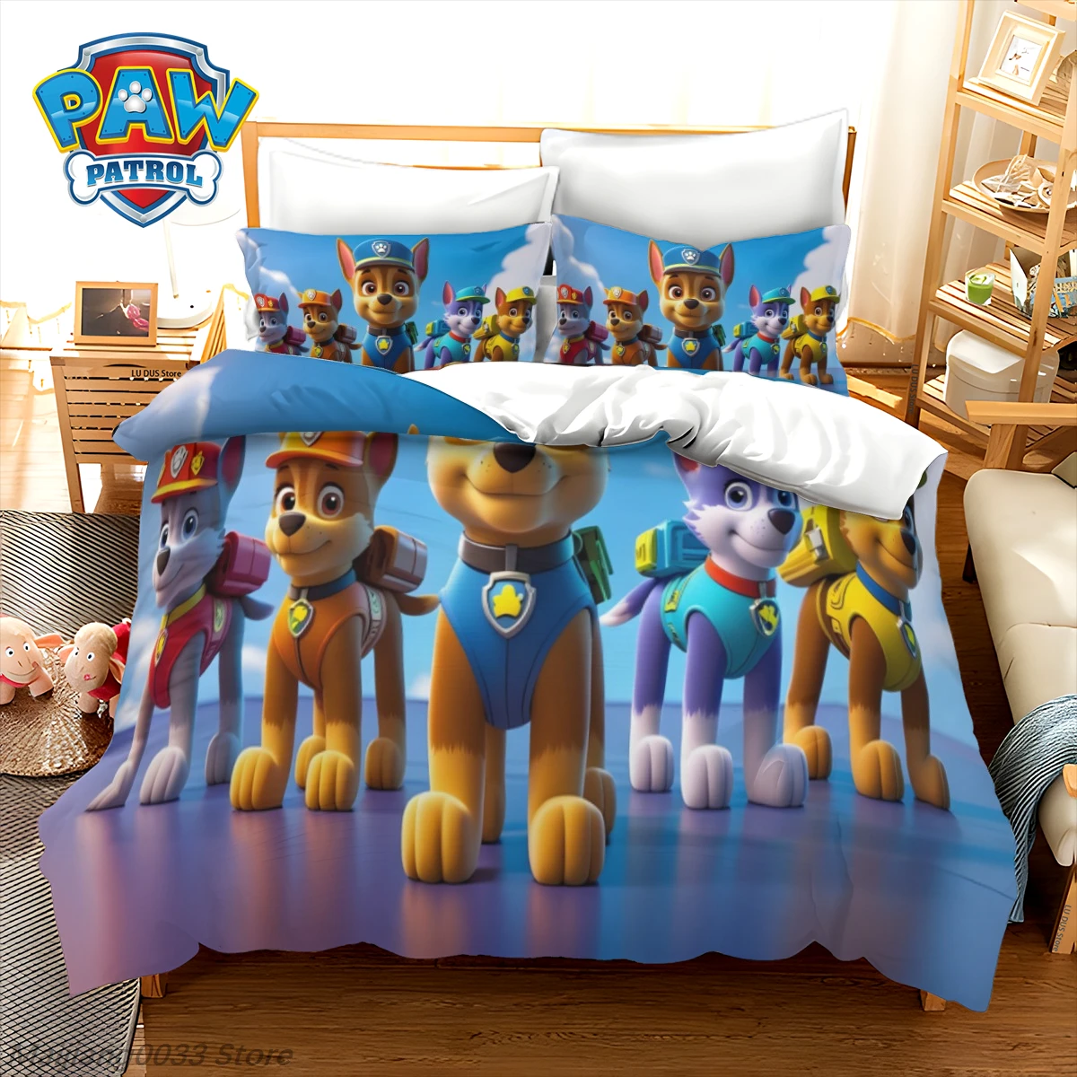 PAW Patrol Bedding Set Chase Marshall Skye 3pc Duvet Cover Set, Kids Boy Girl Cartoon Quilt Cover with 2 Pillowcase, No Sheet