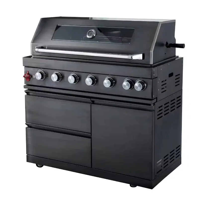 

BBQ Island Outdoor Kitchen Grill L Shaped Outdoor Kitchen Black Stainless Steel BBQ Cabinet