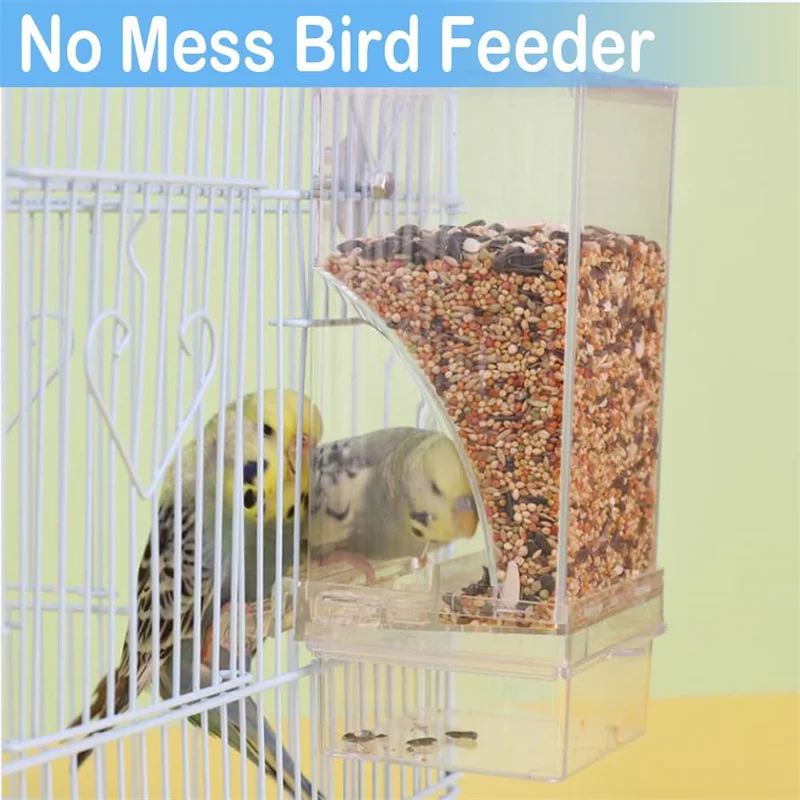 No Mess Bird Feeders Automatic Parrot Feeder Drinker Acrylic Seed Food Container Cage Accessories For Small And Medium Parakeets