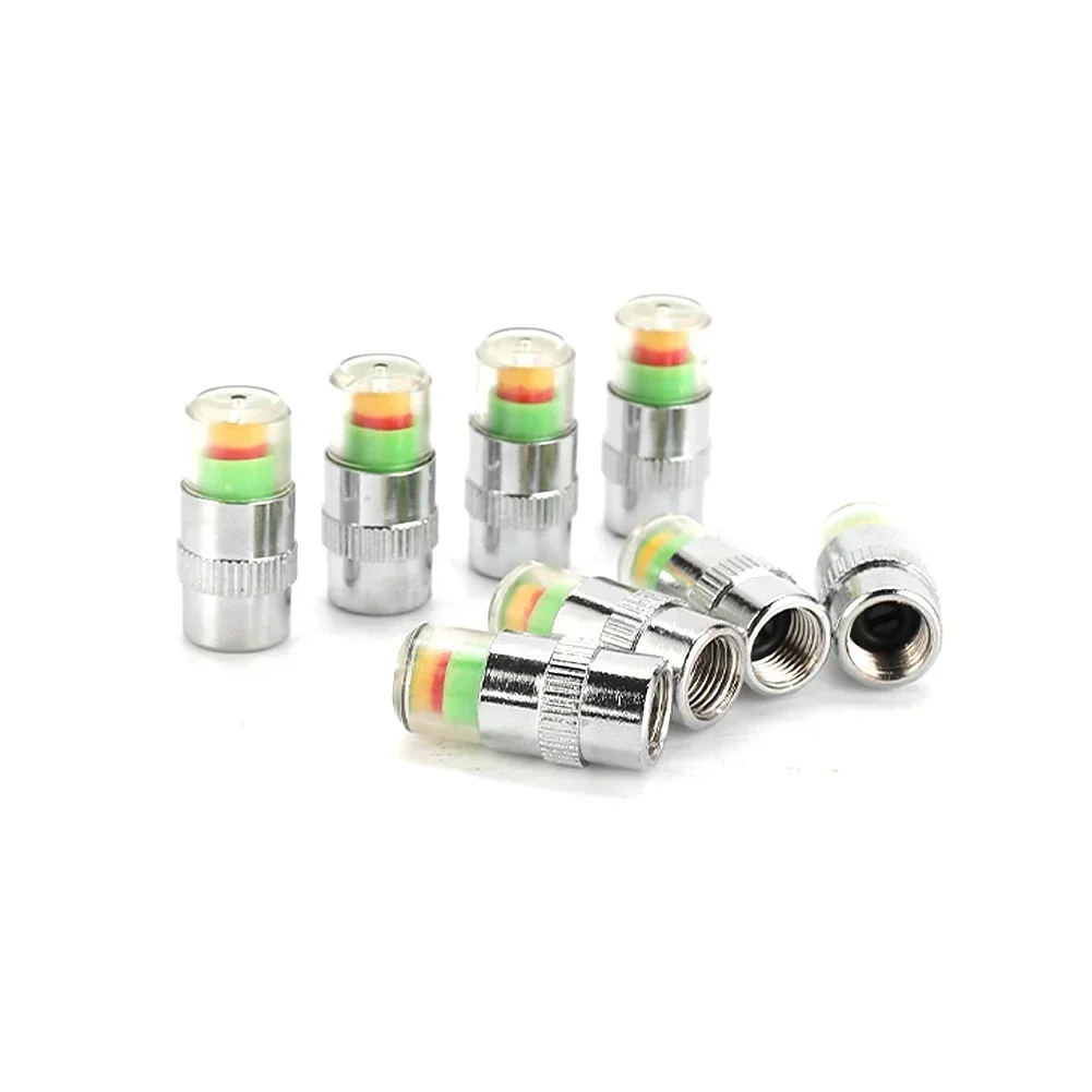 8Pc New Car Tire Pressure Monitor Valve Cap W/Sensor Indicator 3 Color Eye Air -Alert Cap Valve Stem -Caps Sensor Indicator