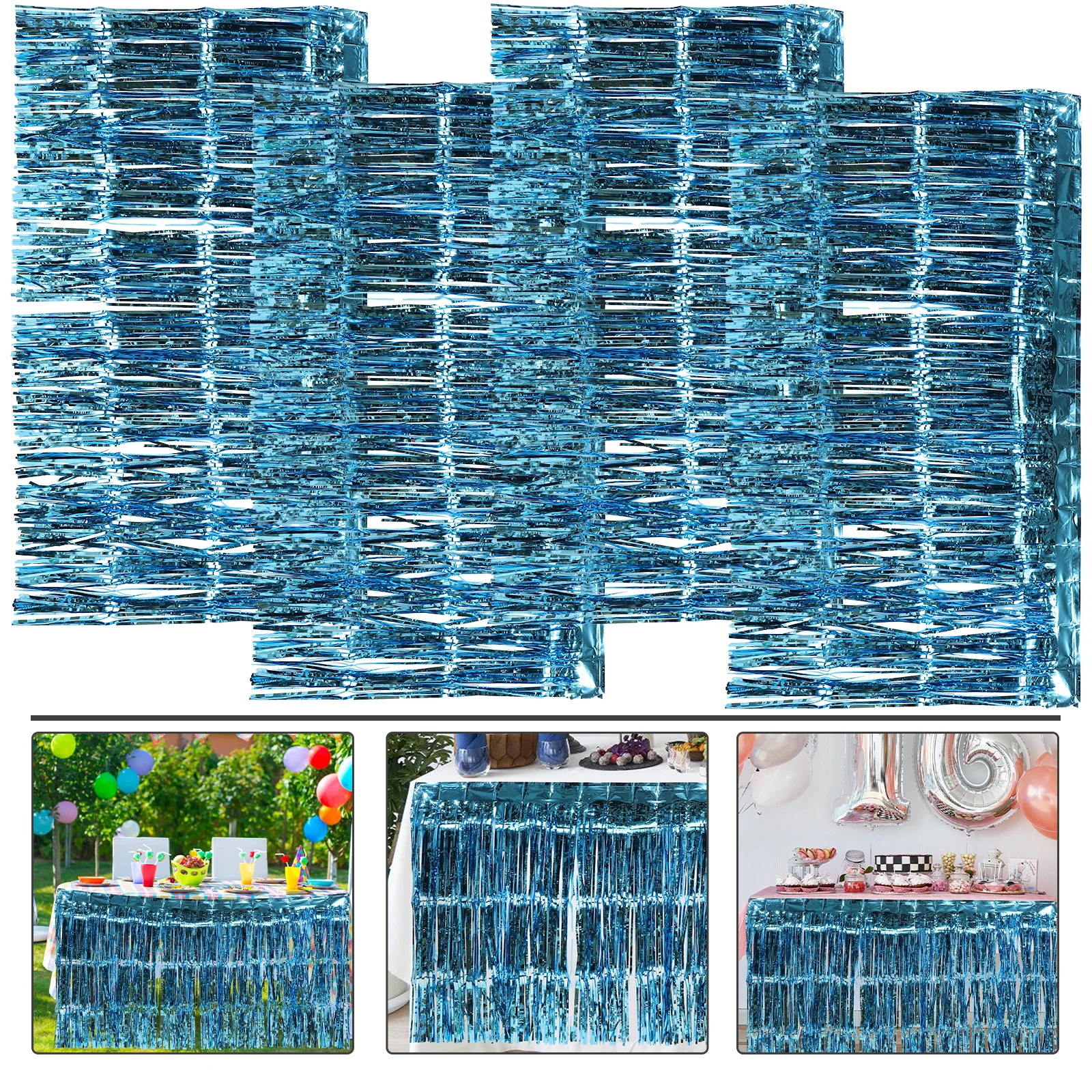 

4Pcs Fringe Tinsel Table Skirt Carnival Party Curtain Decorative Background Garland for Festival Wedding Party Decor
