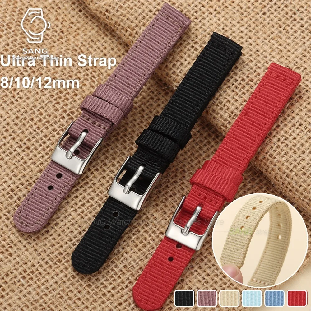8mm 10mm 12mm Ultra Dünnes Nylon-Uhrenarmband Weiches Leichtes Atmungsaktives Uhrenarmband Zubehör Damen Schlankes Modisches Canvas-Armband