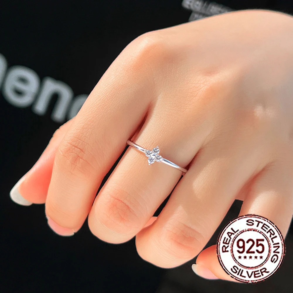 QooLady-Bague en argent regardé S925 pour femme, exquis, cubique, fleur de zircone contre-indiquée, bracelet de mariage, fête, beaux patients, bijoux SR059