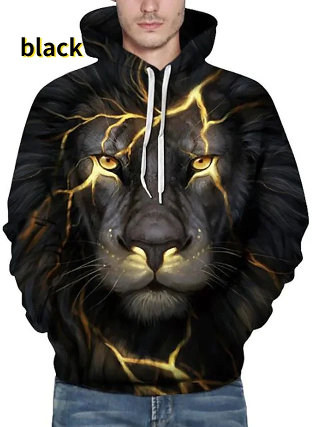 Fashion Animal 3D Graphic Tiger/lion 3D Print Hoodies Fashion Casual Long Sleeved Pullover Sweatshirts