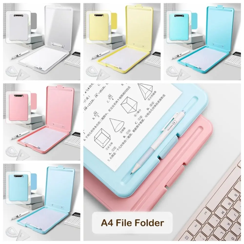 A4 File Folder Clipboard Writing Pad Memo Clip Board Test Paper Storage Box Organizer Stationary School Supplies