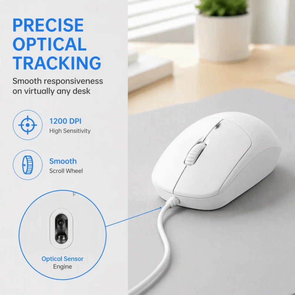 1200 DPI Optical Sensor Wired Mouse Silent Click Type C Silent Optical Mouse 1.5m Cable Wired Computer Mouse Home Office