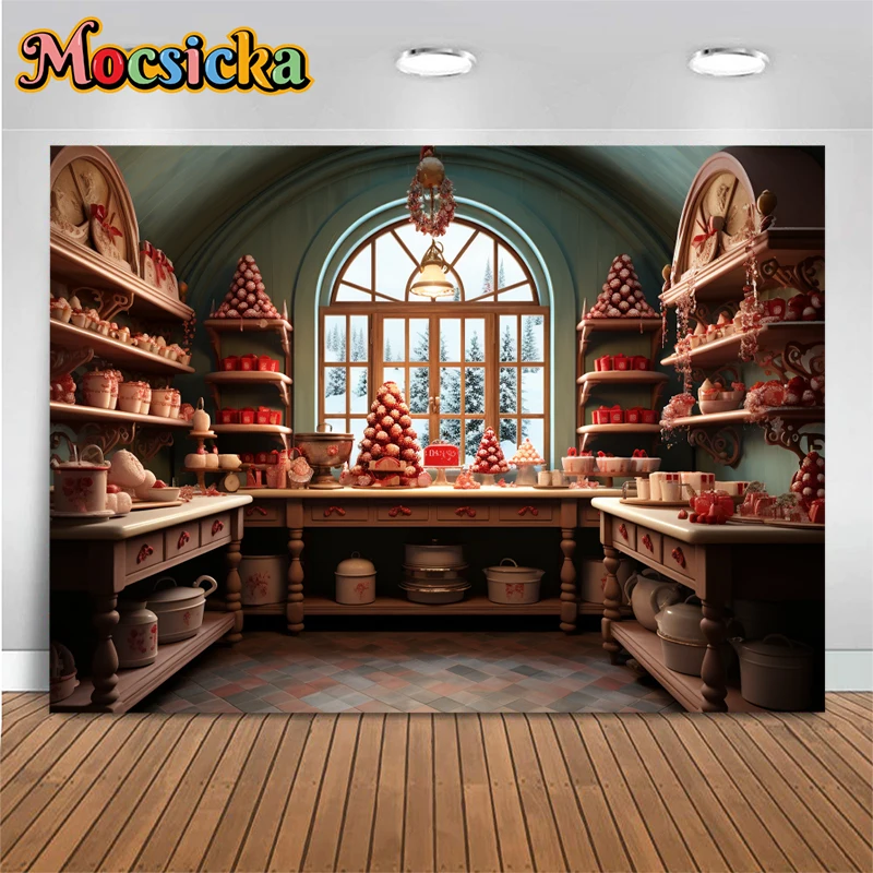 Mocsicka Christmas Kitchen Backdrop Photography Kids Birthday Cake Crush Background Dessert House Party Decoration Studio Banner