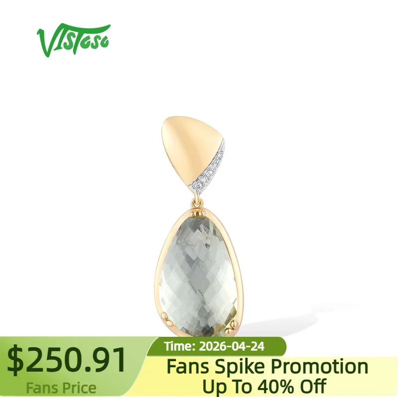

VISTOSO Pure 14K 585 Yellow Gold Pendant For Women Shiny Diamond Geometric Irregular Green Amethyst Anniversary Fine Jewelry
