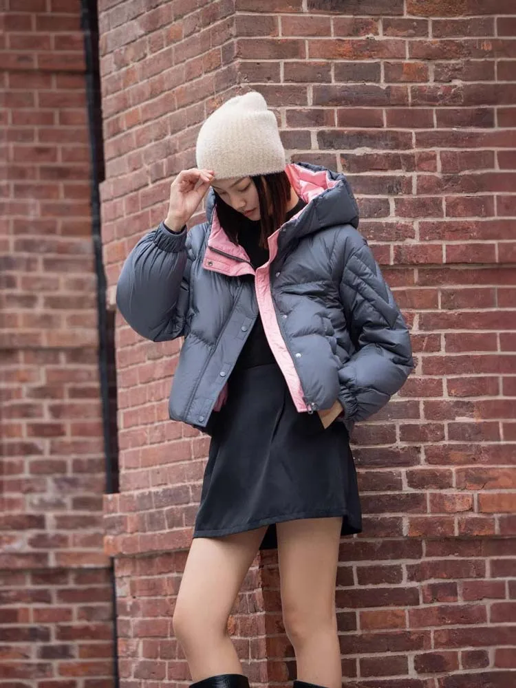 Piumino oversize con cappuccio da donna 2025 Inverno caldo Cappotto in piumino scoperto a maniche lunghe di alta qualità Capispalla INKEO DJ519