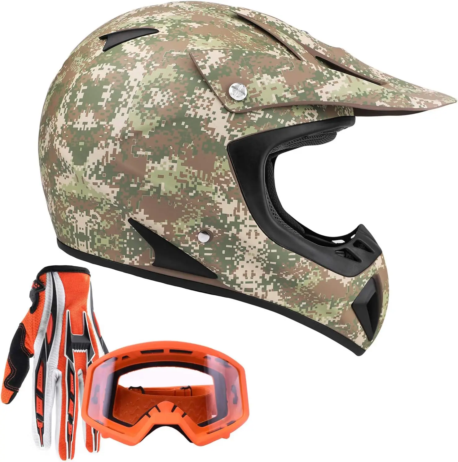 Adult ATV Helmet Goggles Gloves Combo