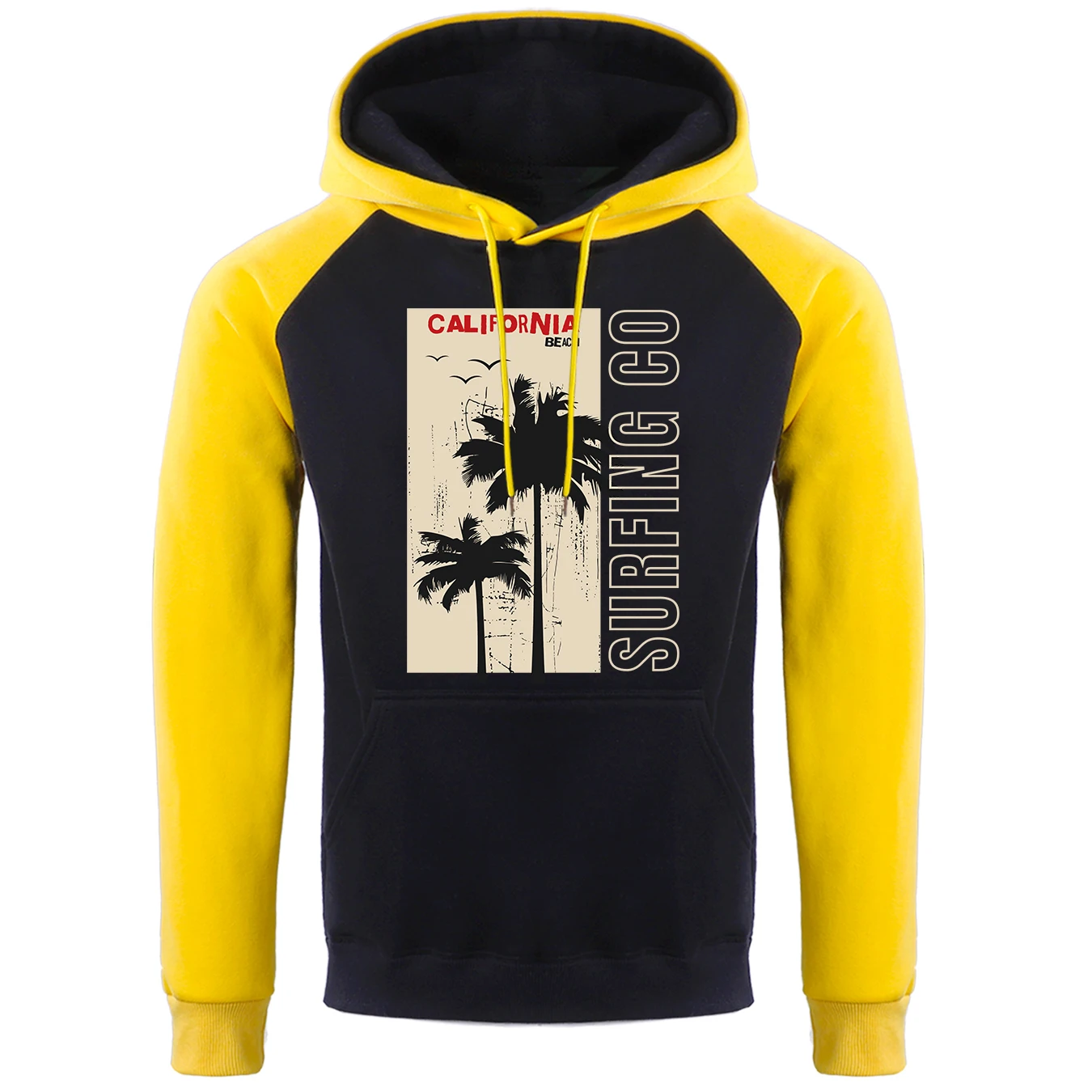 California Beach Surfing Print Raglan Hoodies Men'S Fleece Warm Hoody Autumn Long Sleeve Hoodie Casual Fashion Versatile Clothes