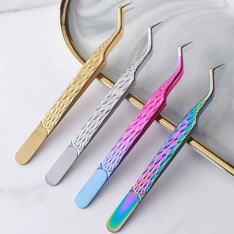 Lash Tweezers Stainless Steel Tweezers For Fan Eyelash Extensions Straight Tip Eyelash Clips False Lashes Application Nail Tools